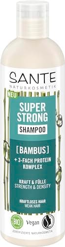 SANTE Naturkosmetik Super Strong Shampoo Bio-Bambus Extrakt + 3-Fach Protein Komplex, veganes Pflegeshampoo mit natürlichen Inhaltsstoffen, stärkt kraftloses und schwaches Haar, 250ml Bio Öko Vegan