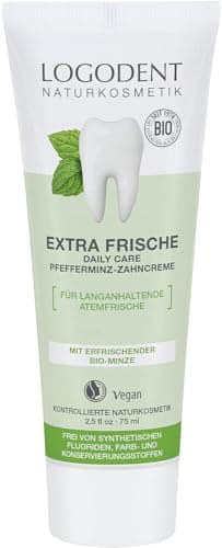 LOGODENT Naturkosmetik EXTRA FRISCHE daily care Pfefferminz Zahncreme, Mit Bio-Kamille und Bio-Pfefferminzöl, Zur Gesunderhaltung des Zahnfleisches, Vegan, 1 x 75ml Bio Vegan