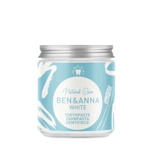 BEN & ANNA WHITE - Fluoridfreie natürliche Zahnpasta im Glas - Aktivkohle Whitening, Vegan, Natürlicher Minz Geschmack - Zahnpasta in der Dose, Weiße Zähne - 1er Pack - Öko - Vegan