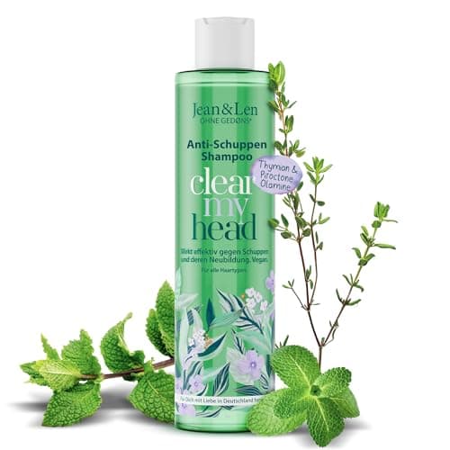 Jean & Len Anti-Schuppen Shampoo Thymian & Minze, vegane Pflegeformel, mit Piroctone Olamine, gegen Schuppen, für die tägliche Haarwäsche geeignet, ohne Parabene & Silikone, vegan, 300 ml - Öko - Vegan