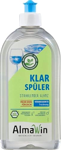 AlmaWin Klarspüler 6x500ml I Umweltfreundlicher Spülmaschinen-Klarspüler für kalkfreies Geschirr I Für alle Geschirrspüler geeignet I Frei von synthetischen Duft- & Farbstoffen I Vegan Öko Vegan
