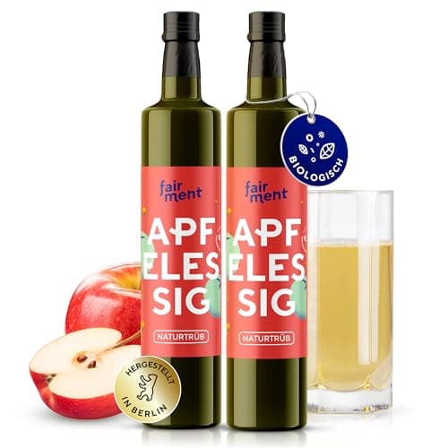 fairment Apfelessig 1 Liter - bio, naturtrüb, mit der Essig-Mutter, unpasteurisiert, lebendig und ungefiltert - Apple Cider Vinegar aus deutscher Produktion (2x 500 ml = 1 l (2er Pack)) - Bio