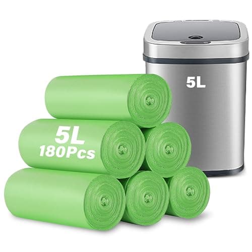 KOMABLEN 180 Stück Bio Müllbeutel 5l, 6 Rollen 2,6 Gallonen Tropfsichere Abbaubarer Müllsäcke, Grün Reißfeste Mülltüten Kompostierbare Recycelt für Haus, Küche, Wohnzimmer, Büro (45x50cm) - Bio - Öko - Recycling
