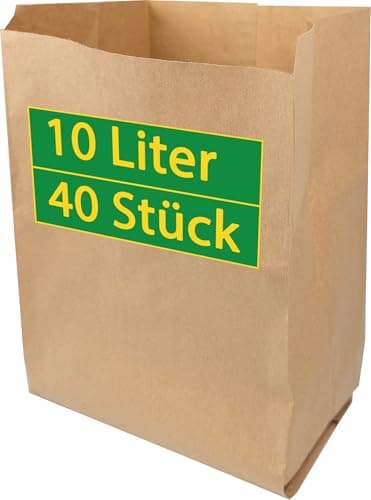 Biomüllbeutel 10L I 40Stk Bio Müllbeutel plastikfrei I Bio Papiermülltüten nass & reißfest I Kompostierbare Müllbeutel I Papier Biomüllbeutel I Papierbeutel Biotonne I Bio-Kompostbeutel - Bio - Öko