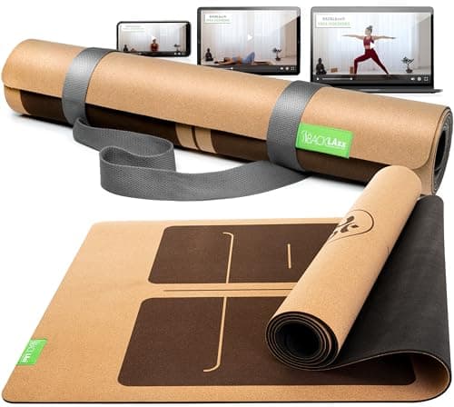 BACKLAXX ® Yogamatte Kork mit Naturkautschuk - FAZ Testsieger 11/2025 - Yoga Matte nachhaltig, schadstofffrei, Yogamatte rutschfest, Fitnessmatte mit Anti-Rutsch-Zonen inkl. Tragegurt, Turnmatte - Öko