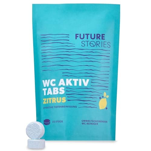 Future Stories WC Aktiv Tabs - 35 Stück Toiletten-Reiniger gegen Kalk, Schmutz- natürlich abbaubar, blitzblank - Zitrus - Bio - Öko