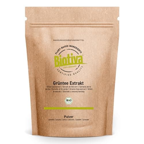 Bio Grüntee-Extrakt Pulver 100 g - 30% Polyphenole & 15% EGC - Premiumqualität aus Camellia sinensis - Schonend extrahiert & fein gemahlen - Ohne Zusätze - Biotiva - Bio - Öko