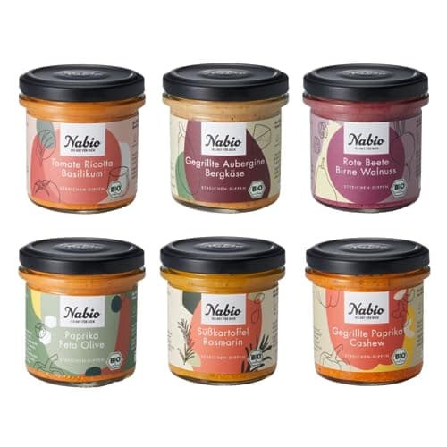 NABIO | Mediterrane Aufstriche und Dips nehmen dich mit auf eine Reise auf die Vorspeisenteller des Südens. 3 x veganer Aufstrich, 3 x vegetarischer Aufstrich (6 x 135g) - Bio - Öko - Vegan