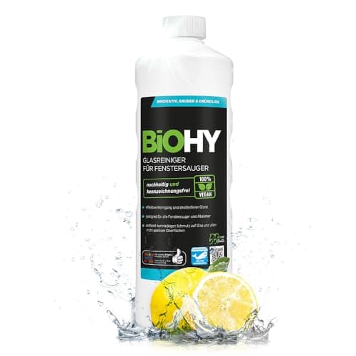 BiOHY Glasreiniger für Fenstersauger (1l Flasche) | Fensterreiniger Konzentrat für alle Fenstersauger | Bio Reinigungsmittel sorgt für streifenfreien Glanz | Glasreiniger | Fensterputzmittel - Bio - Öko - Vegan