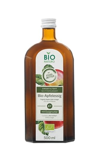 BIONATURO |Bio Apfelessig 6% 500ml - hochwertiger Essig aus ökologischen Äpfeln - naturtrüb, ungefiltert, reich an Nährstoffen - ideal für Küche, Diät&Gesundheit - Bio Apfelessig naturtrüb Essig vegan - Bio - Öko - Vegan