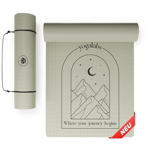 YOGALABS® Premium Yoga-Matte ECO TPE 185x60x0,6cm Grün - Yogamatte, Gymnastikmatte, Sportmatte rutschfest, nachhaltig, schadstofffrei - Fitness-Matte & Pilates-Matte groß für Zuhause antirutsch - Bio - Öko