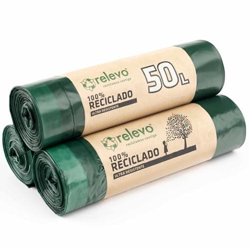 Relevo 30 Stück Müllbeutel 50 L - 100% Recycelt Müllsäcke mit Zugband - Bio - Öko - Recycling