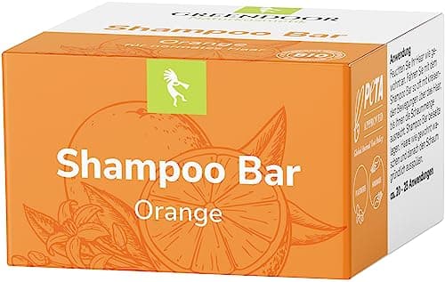 GREENDOOR Naturkosmetik Shampoo Bar Orange vegan 75g, festes plastikfreies Haarshampoo ohne Sulfate Parabene, Haare pflegende Bio Sheabutter + Aloe Vera, natürliche Haarpflege - Bio - Öko - Vegan