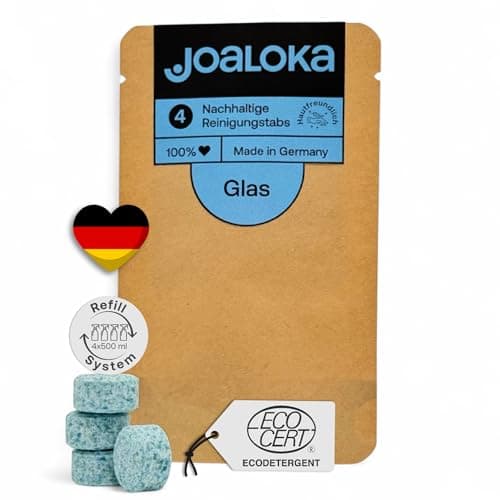 Joaloka Glasreiniger Tabs – 4 Tabs für je 500 ml – streifenfrei, vegan & mikroplastikfrei - für Fenster & Spiegel - ökologisch & kinderfreundlich im Haushalt – Made in Germany. - Bio - Öko - Vegan