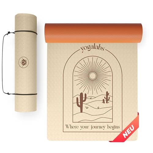 YOGALABS® Premium Yoga-Matte ECO TPE 185x60x0,6cm Beige - Yogamatte, Gymnastikmatte, Sportmatte rutschfest, nachhaltig, schadstofffrei - Fitness-Matte & Pilates-Matte groß für Zuhause antirutsch Bio Öko
