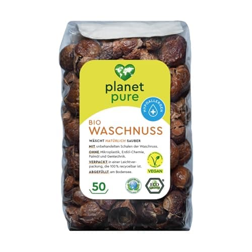 Planet Pure Bio Waschnuss - natürlich Waschen - umweltfreundlich - reicht für bis zu 50 Waschladungen - Wäsche waschen ohne Waschmittel oder Waschpulver mit unbehandelten Schalen der Waschnuss - 250 g - Bio - Öko