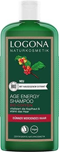 LOGONA Naturkosmetik Vitalisierendes Shampoo für natürlich kräftiges Haar, Geeignet für energieloses, dünner werdendes Haar, Age Energy Haarshampoo mit veganer Formel aus Bio Coffein, 1 x 250 ml - Bio - Öko - Vegan - Recycling