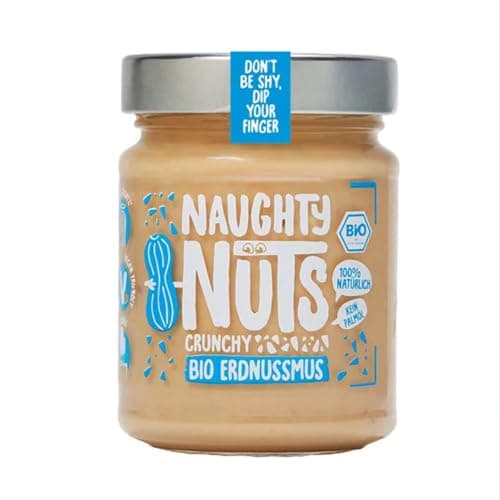 NAUGHTY NUTS Bio Erdnussmus Crunchy | Vegane Erdnussbutter | 100% Natürlich | Ohne Palmöl & Zucker | Ideal Als Topping Für Müsli | 500g - Bio - Vegan