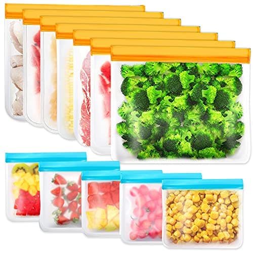 12er Pack Wiederverwendbare Aufbewahrungsbeutel - BPA-freie Gefrierbeutel, Sandwichbeutel, Silikon-Lebensmittelbeutel, Auslaufsichere Lunchpakete für Reiseschmuck Öko