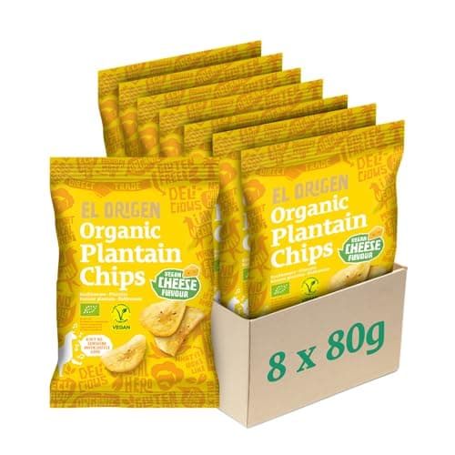 el origen Bio-Kochbananen Chips Käse Geschmack 8×60 g - vegan, glutenfrei, palmölfrei, direkt aus Ecuador, extra crunchy, würzig-mild - Bio - Öko - Vegan
