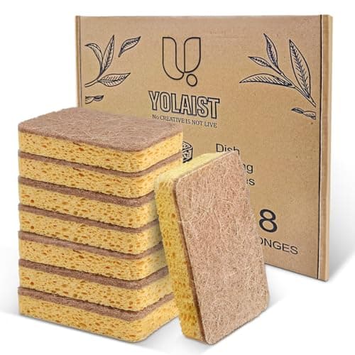 8 Stück ökologischer kompostierbarer Schwamm, biologisch abbaubar, Spülschwämme für Geschirr mit robustem Scheuerschwamm Bio Öko Vegan
