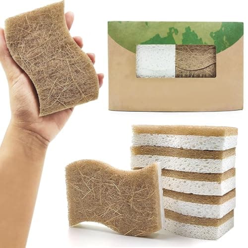 6 Stück Naturschwamm, Biologisch Abbaubarer Spülschwamm, Schwämme Küche Umweltfreundlich, Bio Spülschwamm Aus Zellulose und Kokos, Natur Reinigungsschwamm, Spülschwamm Nachhaltig Bio Öko