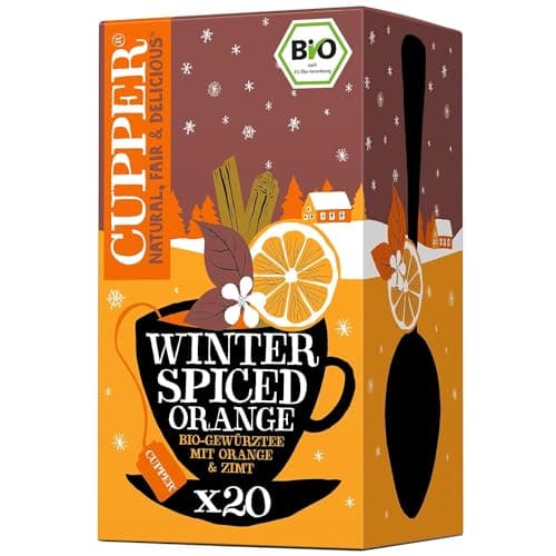 Cupper Bio Gewürztee "Winter Spiced Orange", Kräutertee, Chai, Zimt, Hibiskus, 20 ungebleichte Teebeutel, umweltfreundlich, fair gehandelt - Bio - Öko