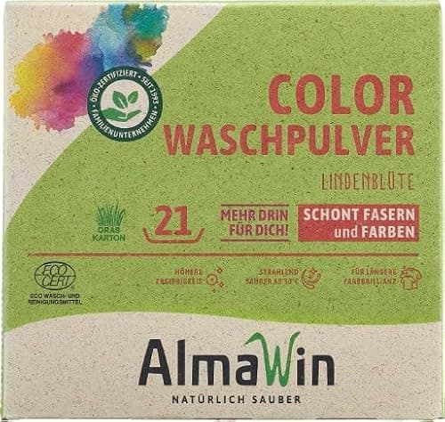 AlmaWin® Color Waschpulver [6x1kg - 126 Ladungen] mit Lindenblüten-Duft für strahlende Reinheit – Öko Waschmittel Pulver Color anwendbar für 30-60°C – Veganes Bunt-Waschpulver Bio Öko Vegan