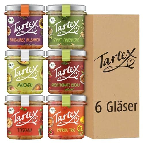 Tartex Bio Brotaufstriche Herzhaft | Veganer Aufstrich | Kennenlernbox Lieblinge | 6 Gläser im Vorteilspack | lecker auf Brot oder als Dip | 825g - Bio - Vegan