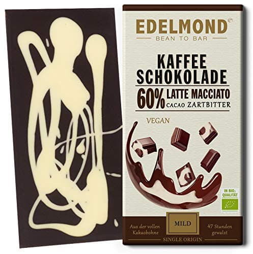 Edelmond Bio "Latte Macchiato" Vegan Schokolade ✓ Kakaobohnen und Kaffeebohnen ✓ Ohne künstliche Aromen ✓ Glutenfreie Kaffeeschokolade ✓ Fair-Trade (1 Tafel) - Bio - Öko - Vegan