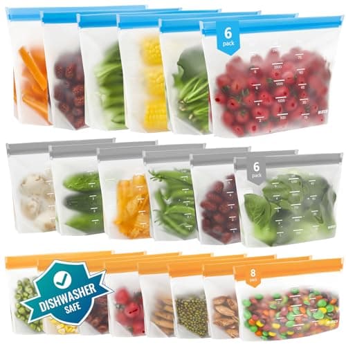 IDEATECH 20 Stück Gefrierbeutel Mehrweg Standboden für Lebensmittel BPA Frei Zip Beutel Reusable Silicone Bags für Camping Sandwichbeutel Küche Suppen Gemüse Essen Tüten - Öko