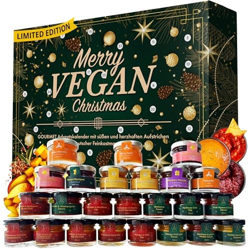 Adventskalender vegane Aufstriche 2025 mit 24 köstlichen und abwechslungsreichen veganen Aufstrichen in Gläsern, Weihnachtskalender Geschenkset Öko Vegan