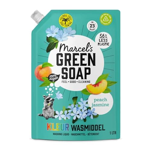 Marcel's Green Soap Colorwaschmittel Nachfüllpack Pfirsich & Jasmin – 1 L Refill (23 Waschgänge) – vegan, palmölfrei, mikroplastikfrei – gegen Flecken, ab 20 °C – spart 56% Plastik - Öko - Vegan