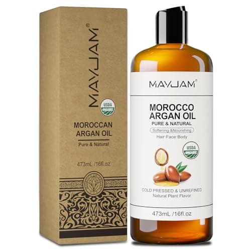 MAYJAM Arganöl Bio 473ML, Körperöl für Für Gesicht, Haut, Haare, Haaröl Arganöl Kaltgepresst Reines Natürliches, Pflegeöl Befeuchtend & Anti-Aging, USDA Organic, Moroccan Argan Oil - Bio