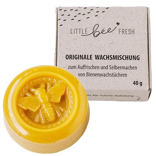 little bee fresh DIY- & Repairwachs Bienenwachstücher | 40g mit Bio-Bienenwachs & Baumharz zum Selbermachen & Auffrischen von Bienenwachstüchern – Nachhaltige Alternative zu Frischhaltefolie - Bio - Öko