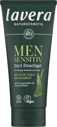 lavera Men sensitiv 3in1 Duschgel - erfrischend & belebend - für empfindliche Haut - Bio-Bambus & Bio-Aloe Vera - vegan - Naturkosmetik - 200 ml - Bio - Öko - Vegan