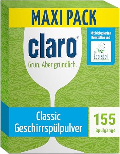 claro Classic Öko Geschirrspülpulver - 2,8 KG Spülmaschinen-Pulver - phosphatfrei, umweltfreundlich & vegan - 155 Spülgänge - Bio - Öko - Vegan